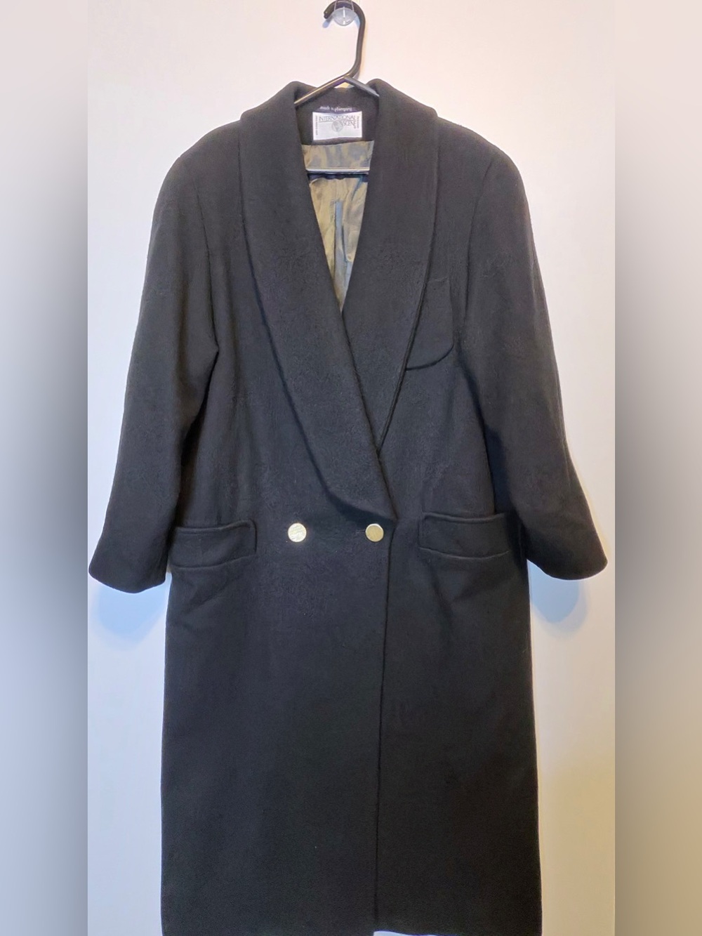 VINTAGE INTERNATIONAL SCENE BLACK PURE NEW WOOL LONG OVERCOAT SZ XXL -3X